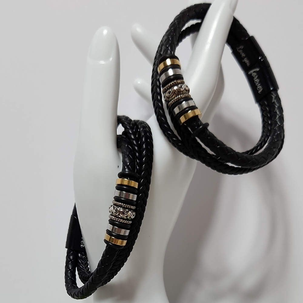 Elegant Black and Gold Braided Bracelet Set